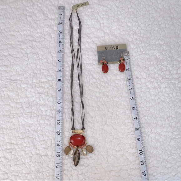 Fashion Statement Jewelry Set With Red & Brown Resin Stone By Elise NWT - Picture 7 of 7